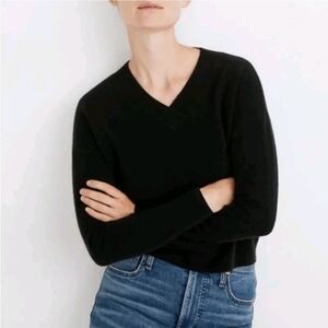 Madewell Double V Neck Sweater XS Black 1